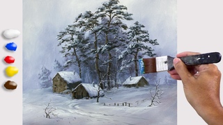 How to Paint Winter Village in Acrylics / Time-lapse / JMLisondra