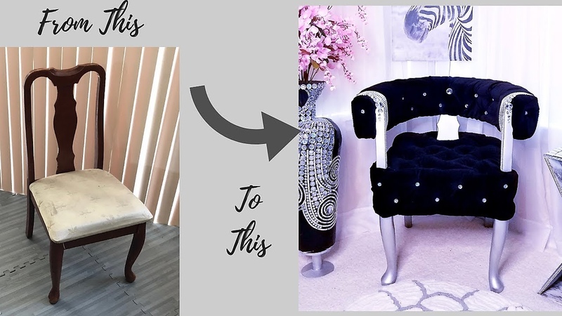 DIY CRYSTAL TUFTED CHAIR WITH HOOPS INEXPENSIVE ROOM DECORATING IDEA