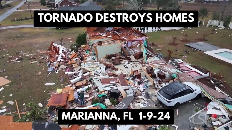 01 09 24 Marianna, FL Strong tornado damage drone with young mother survivor