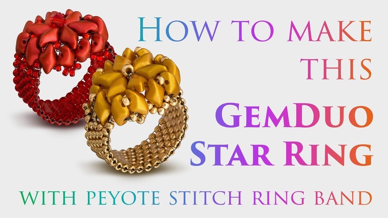 How to make this Gem Duo Star Ring, Peyote Stitch Delica Seed Bead Band