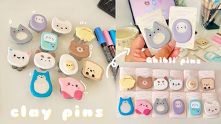 How I make clay pins // Ghibli pins // Kirby pins // airdry clay pins // make clay pins with me!