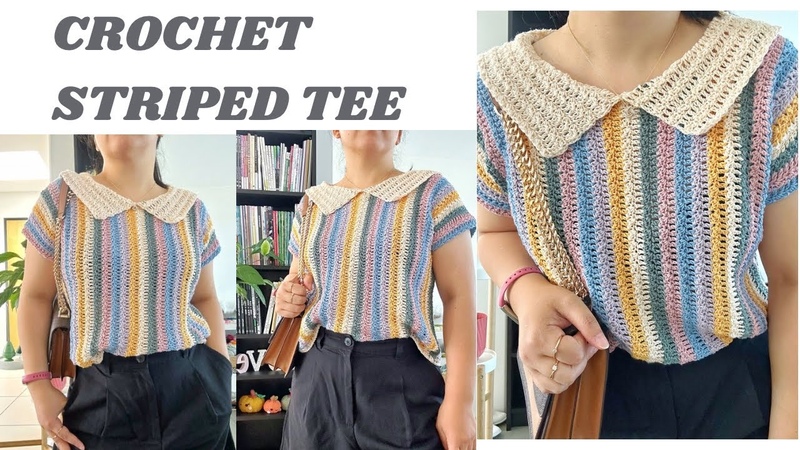 CROCHET STRIPE TEE, CROCHET TOP, CROCHET BY